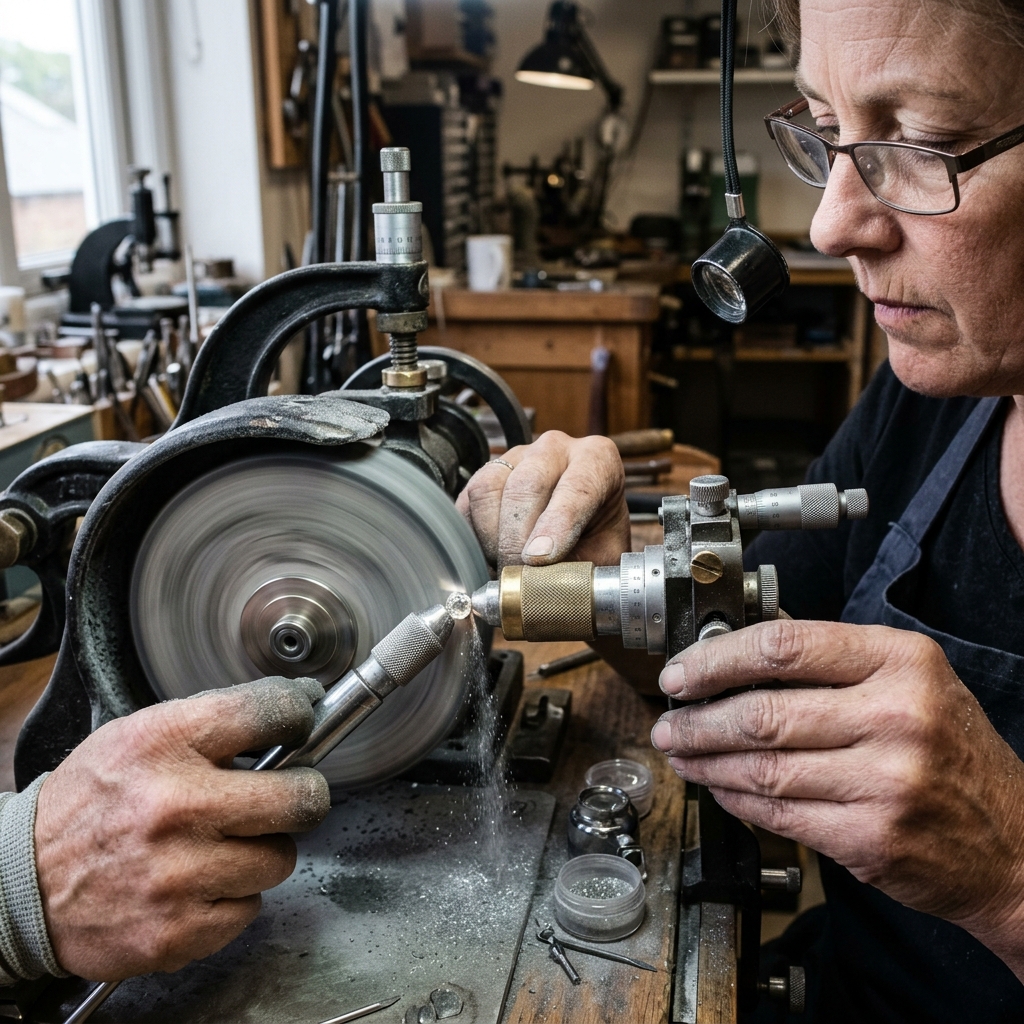 Master artisan precision cutting a diamond